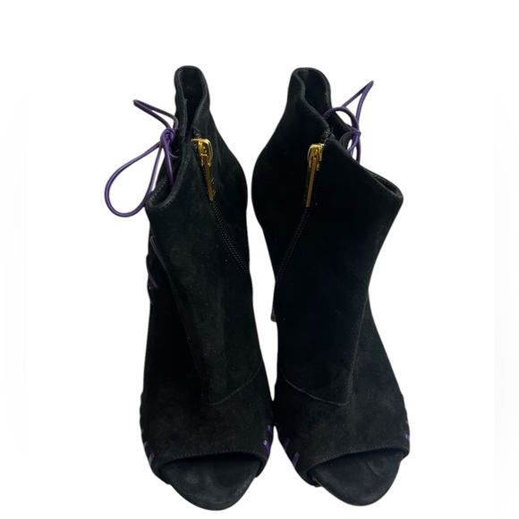 VERSACE Platform Open toe Black suede leather Ankle boots 38 - $1020 US - Picture 1 of 16